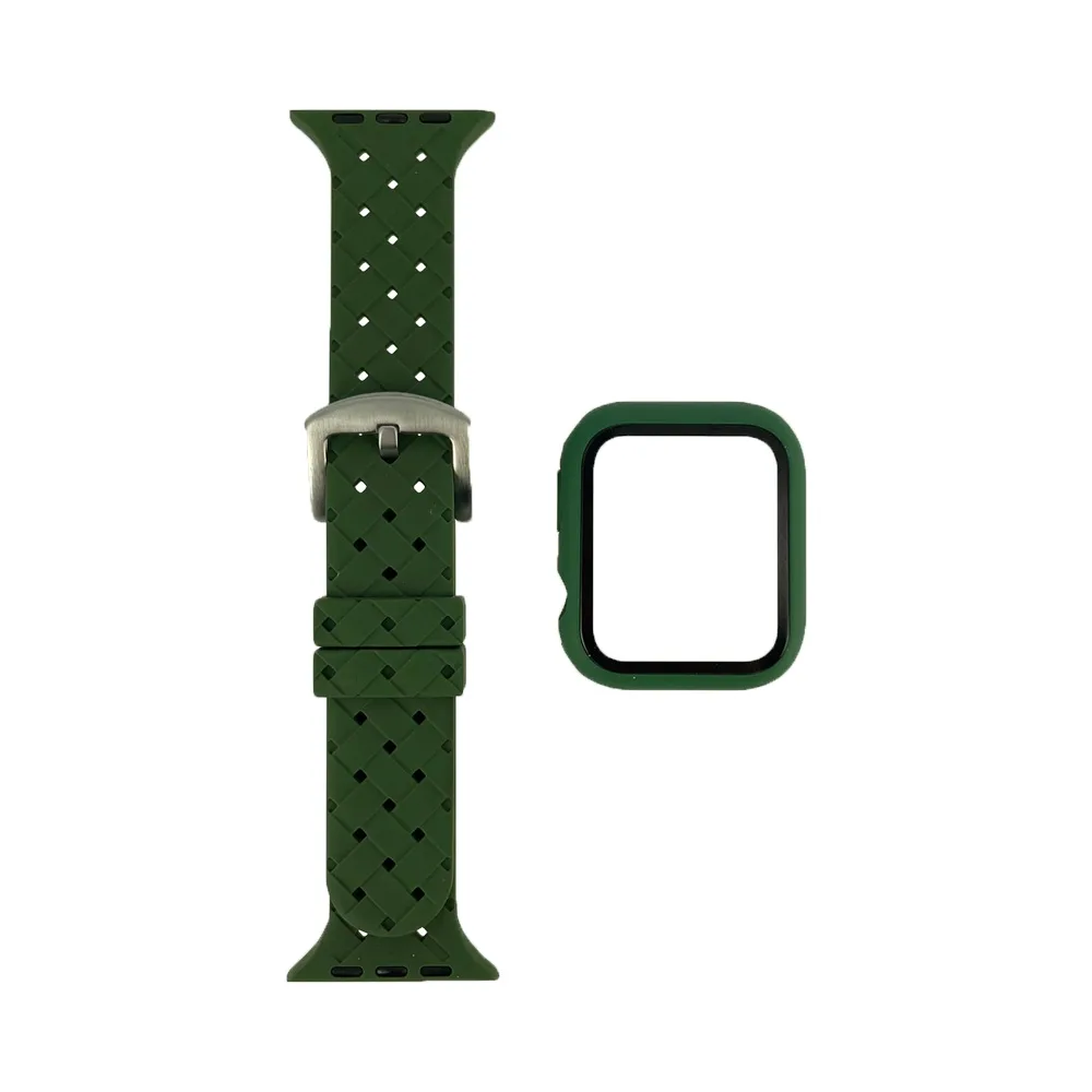 Protection Silicone pour Apple Watch 41mm avec Bracelet Boucle Vert Militaire