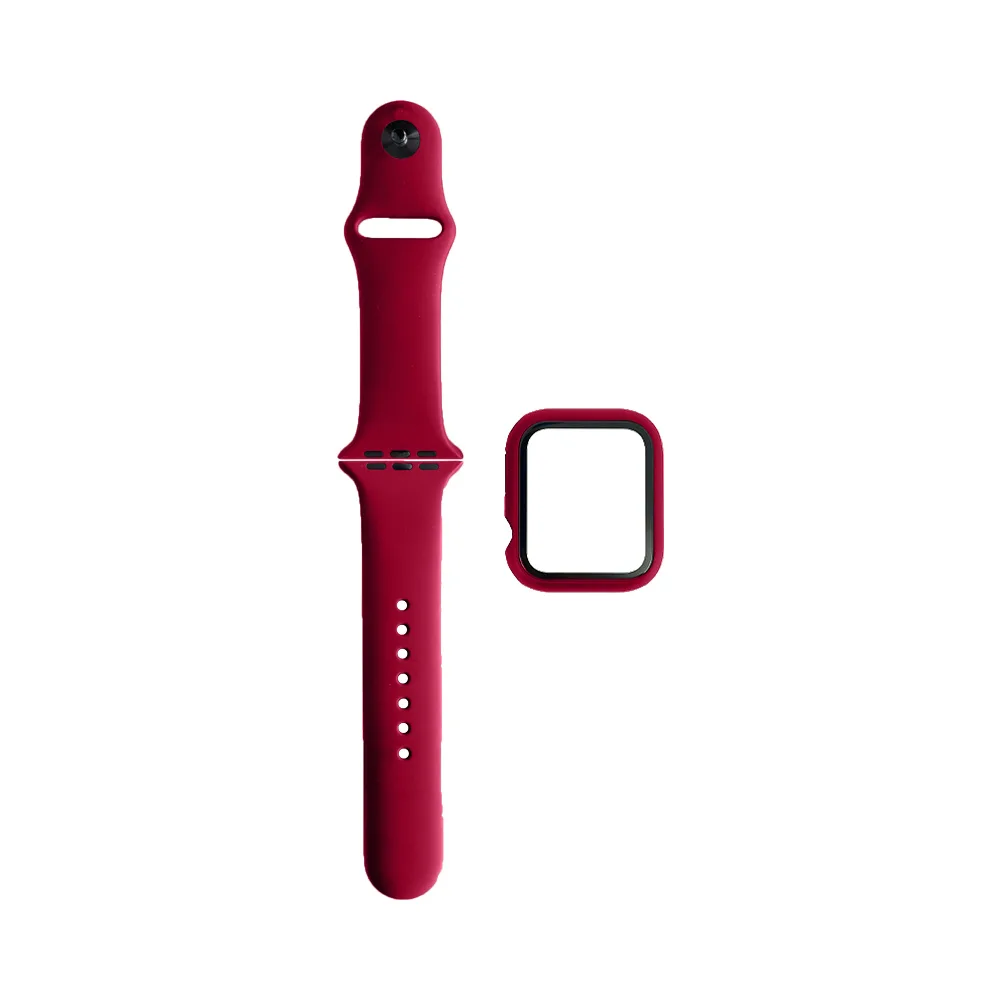 Protection Silicone pour Apple Watch 45mm avec Bracelet Sport Rose Rouge