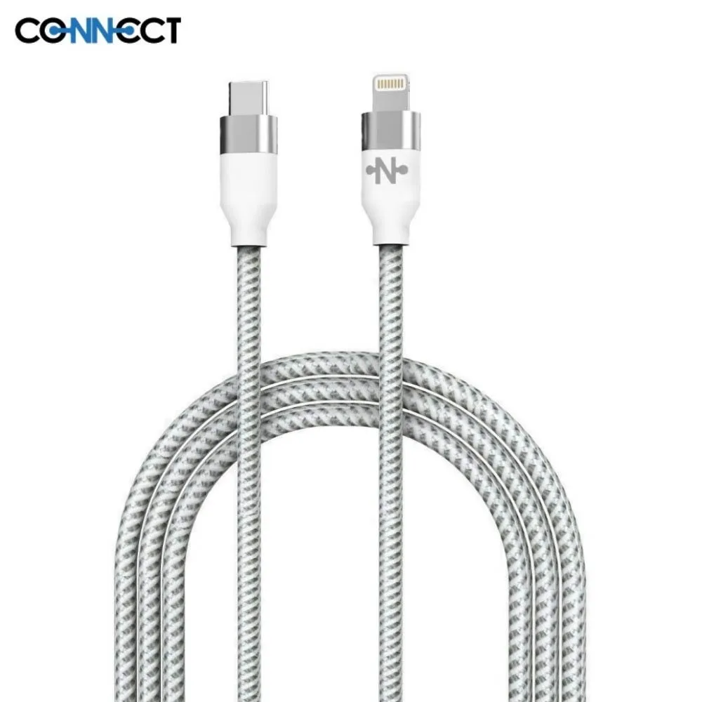 Câble Data USB-C vers Lightning CONNECT Nylon Tressé 20W (1m) Blanc