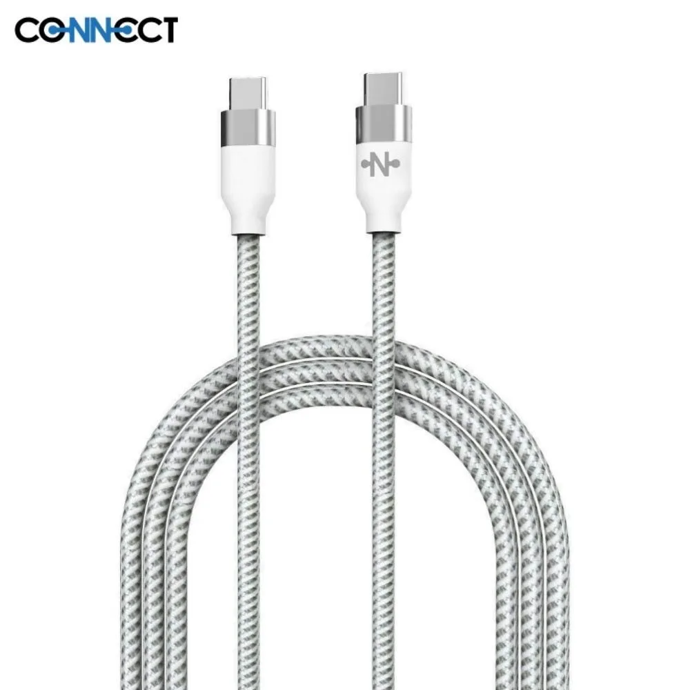 Câble Data USB-C vers USB-C CONNECT Nylon Tressé 60W (1m) Blanc