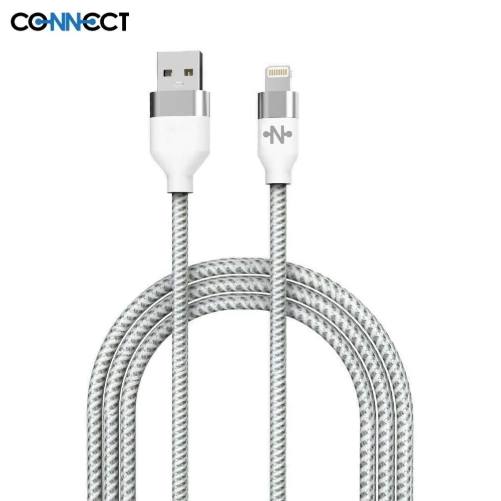 Câble Data USB vers Lightning CONNECT Nylon Tressé 12W (1m) Blanc