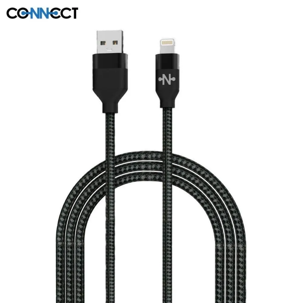 Câble Data USB vers Lightning CONNECT Nylon Tressé 12W (1m) Noir