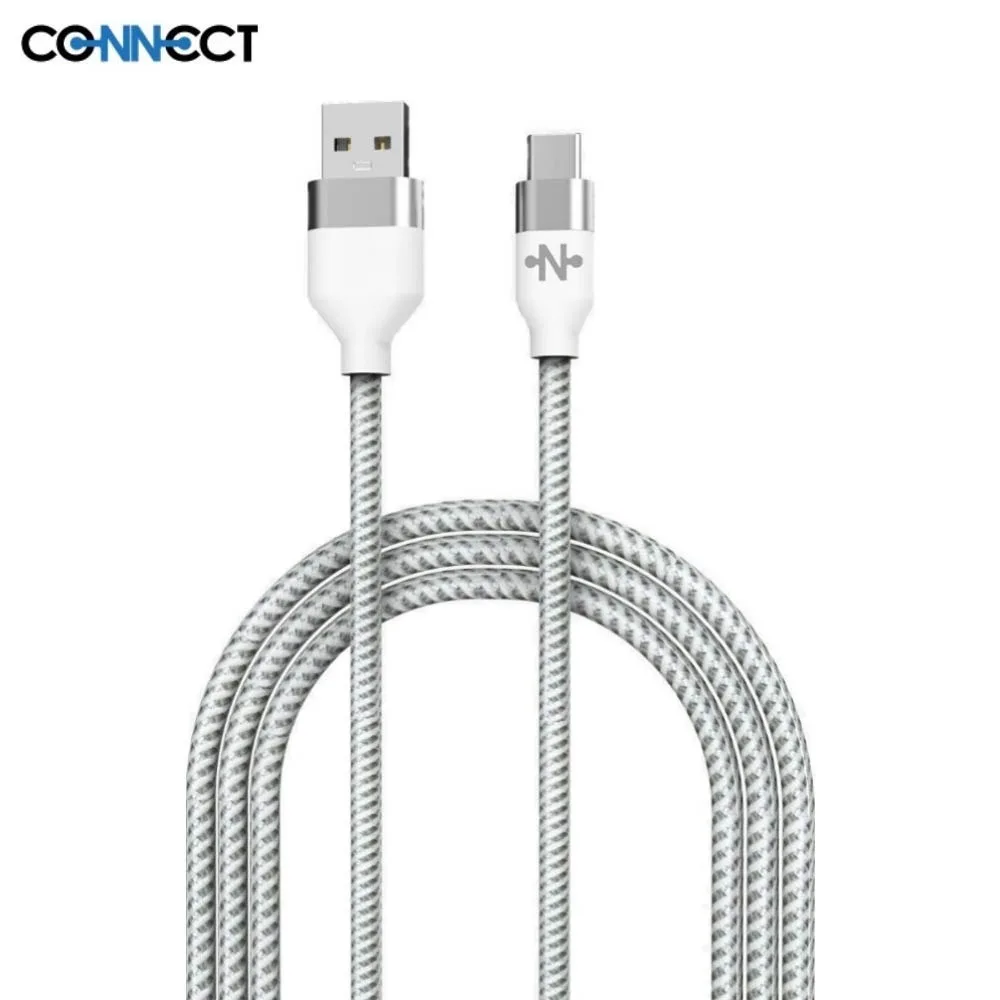 Câble Data USB vers USB-C CONNECT Nylon Tressé 15W (1m) Blanc
