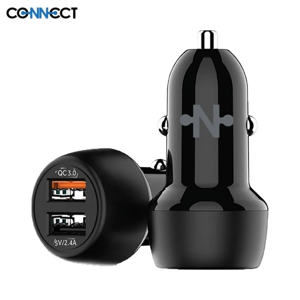 Chargeur Allume-Cigare CONNECT (2x USB QC3.0 2.4A) Noir