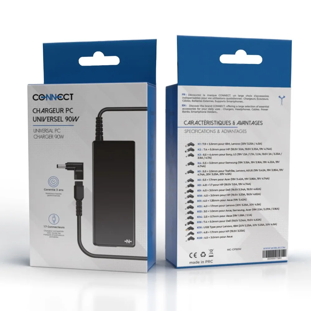 Chargeur Universel pour PC Portable CONNECT 90W (17 Embouts avec Indicateur LED) — vue 3