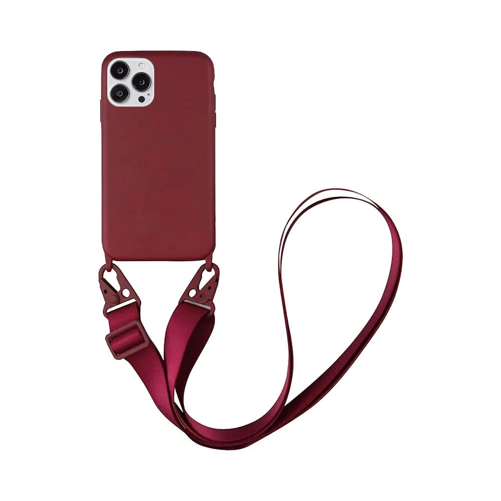 Coque Silicone avec Bandoulière Apple iPhone 15 Pro (#3) Bordeaux