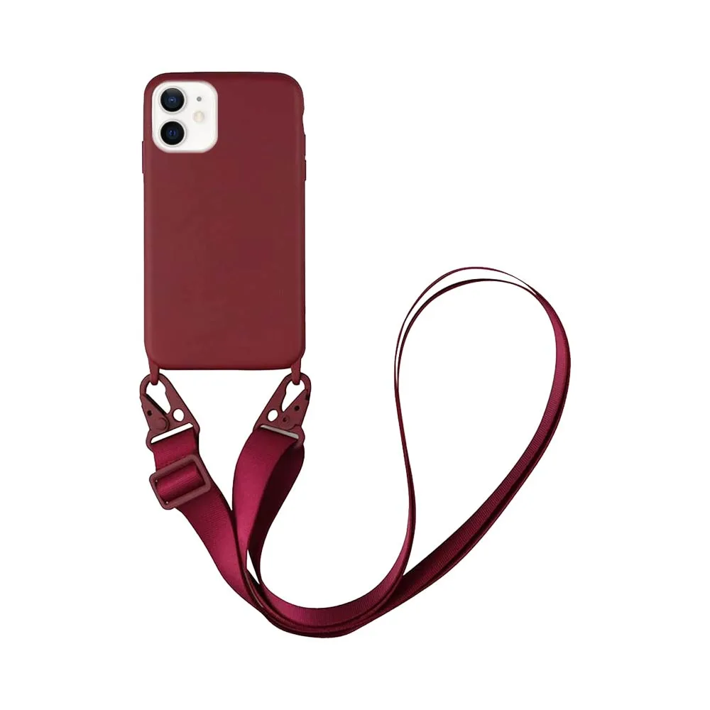 Coque Silicone avec Bandoulière Apple iPhone 12 (#3) Bordeaux