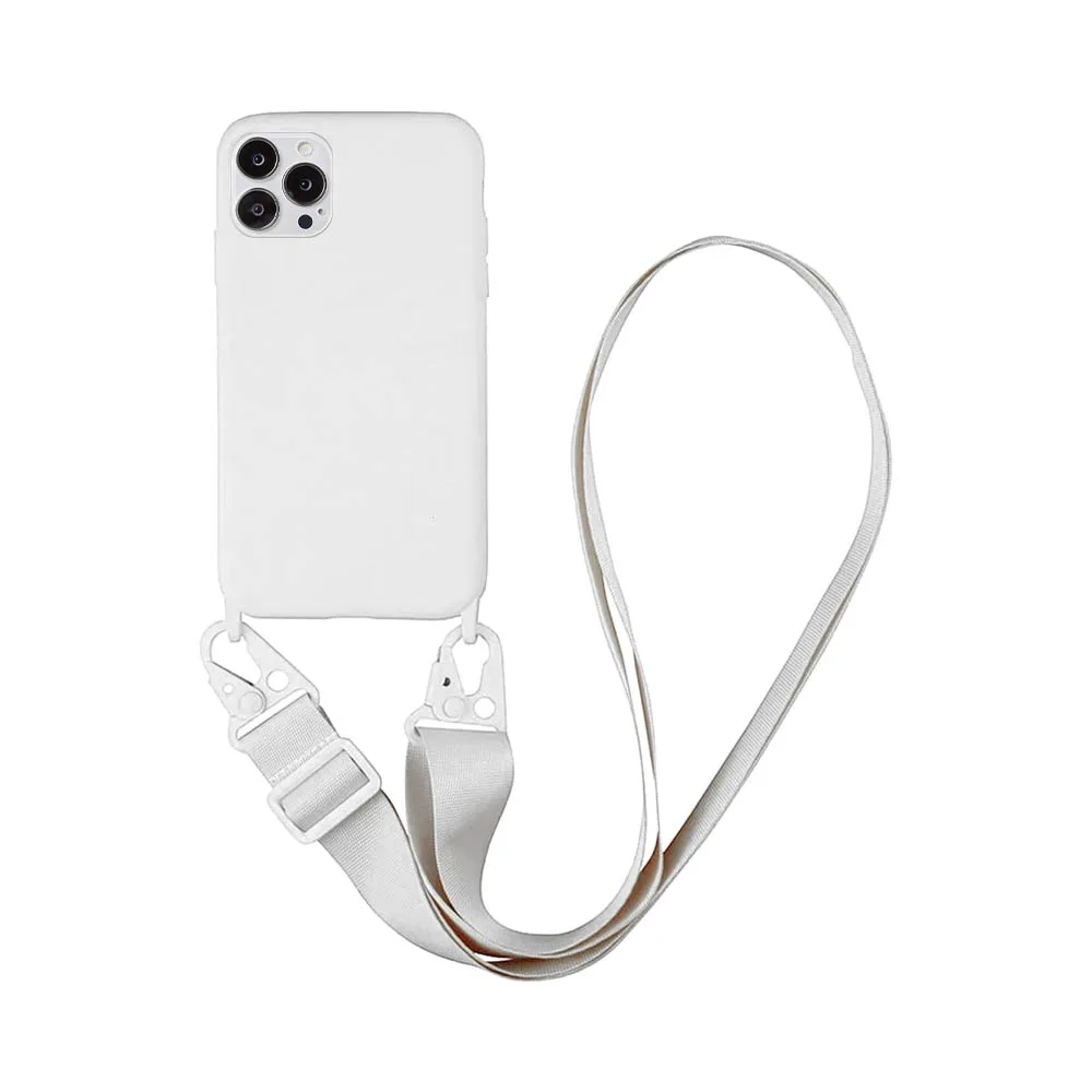 Coque Silicone avec Bandoulière Apple iPhone 13 Pro Max (#16) Blanc