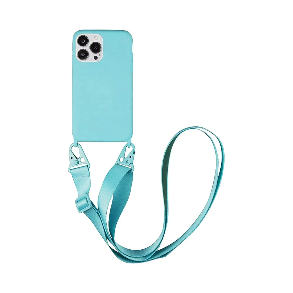 Coque Silicone avec Bandoulière Apple iPhone 14 Pro Max (#7) Bleu Clair