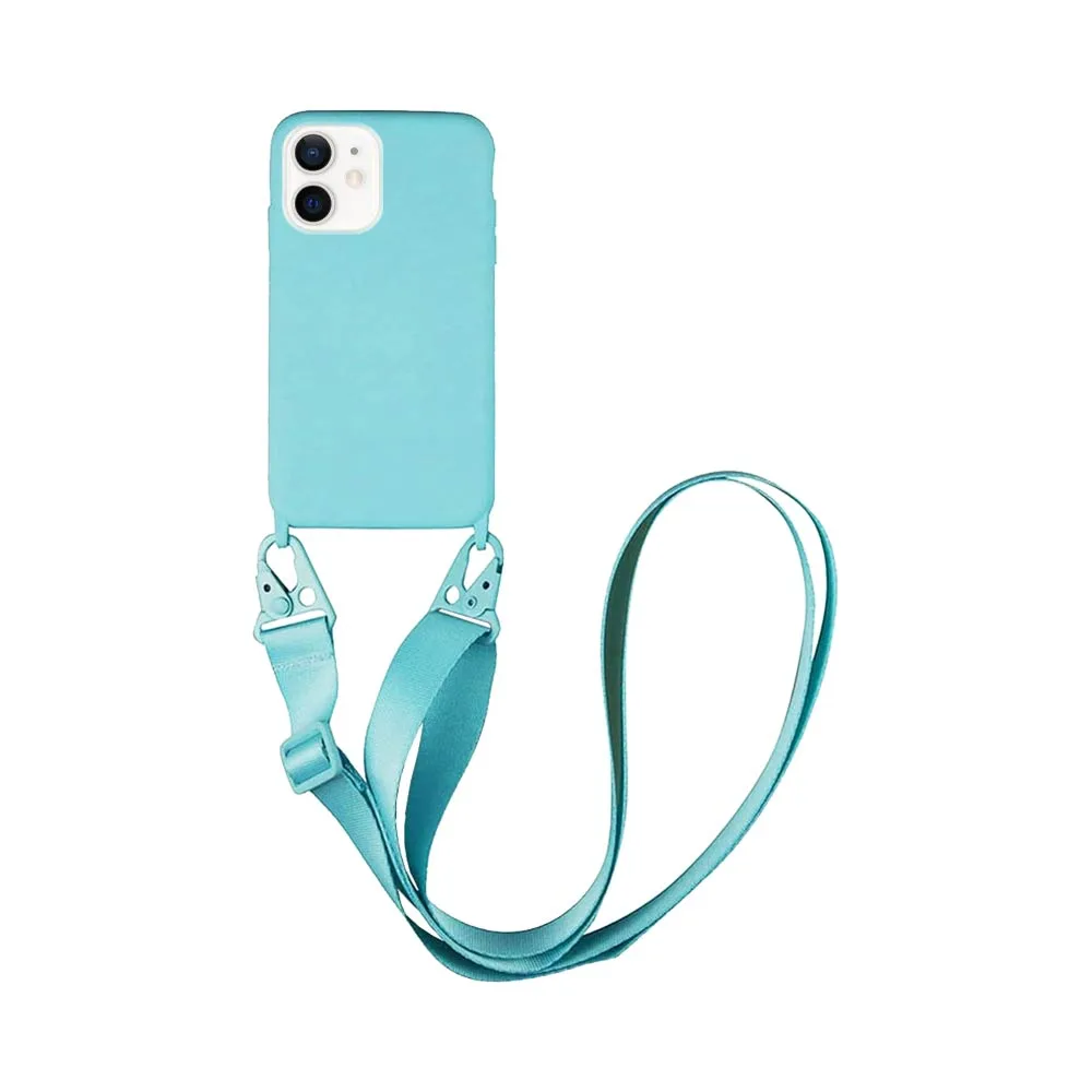 Coque Silicone avec Bandoulière Apple iPhone 12 Mini (#7) Bleu Clair