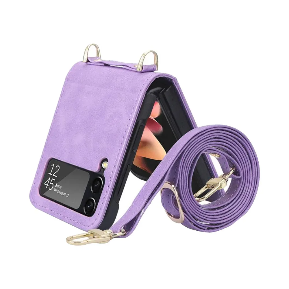 Housse de Protection Samsung Galaxy Z Flip 5 5G F731 avec Lanière Violet