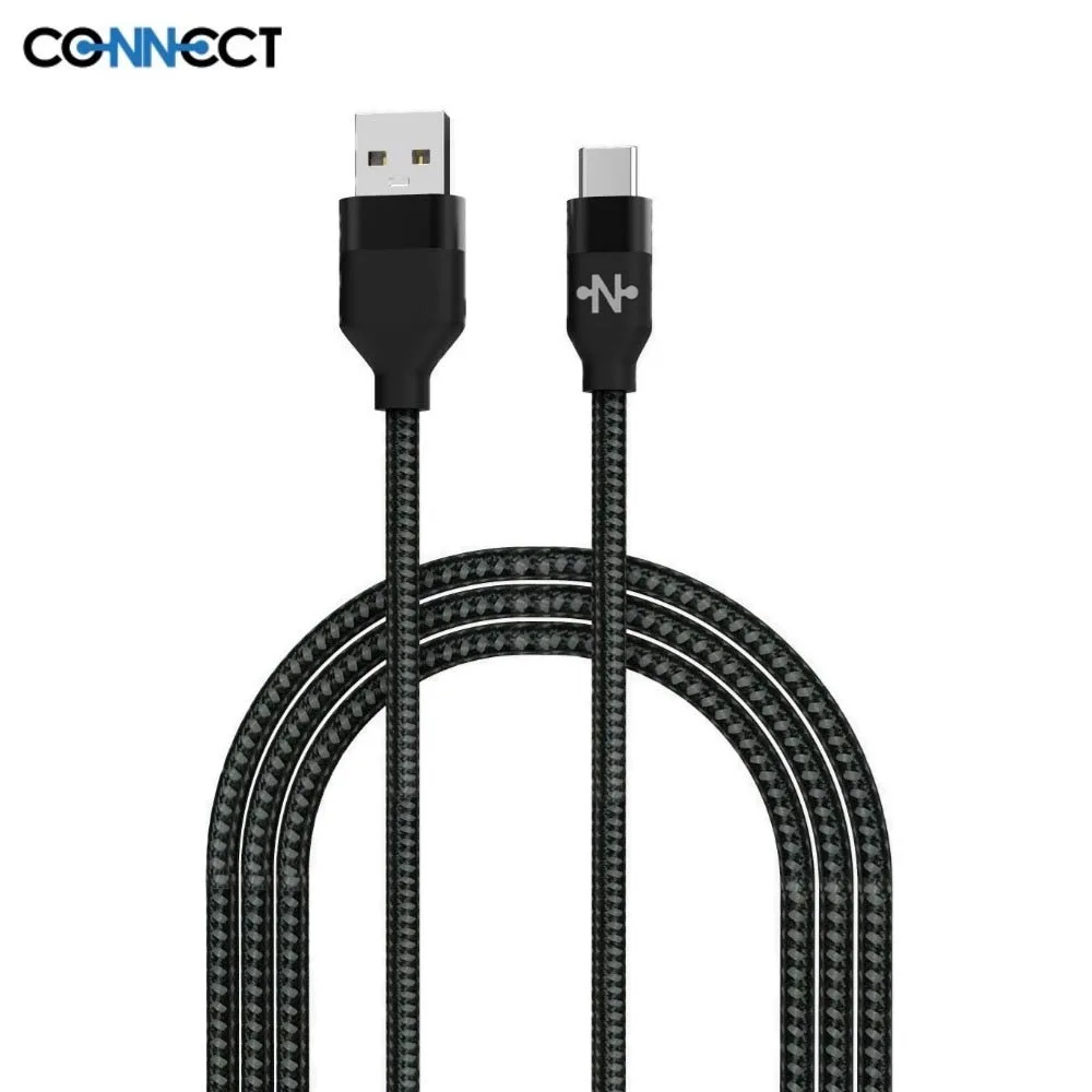 Câble Data USB vers USB-C CONNECT Nylon Tressé 15W (2m) Noir