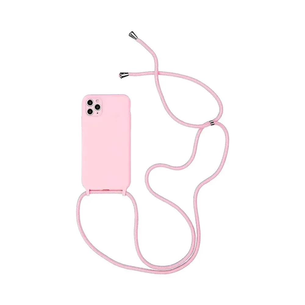 Coque Silicone avec Cordon Apple iPhone 15 Pro Max Rose