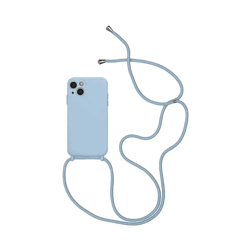 Coque Silicone avec Cordon Apple iPhone 15 Bleu Clair