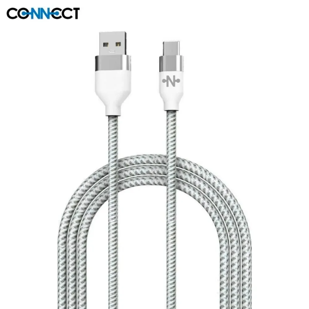 Câble Data USB vers USB-C CONNECT Nylon Tressé 15W (2m) Blanc