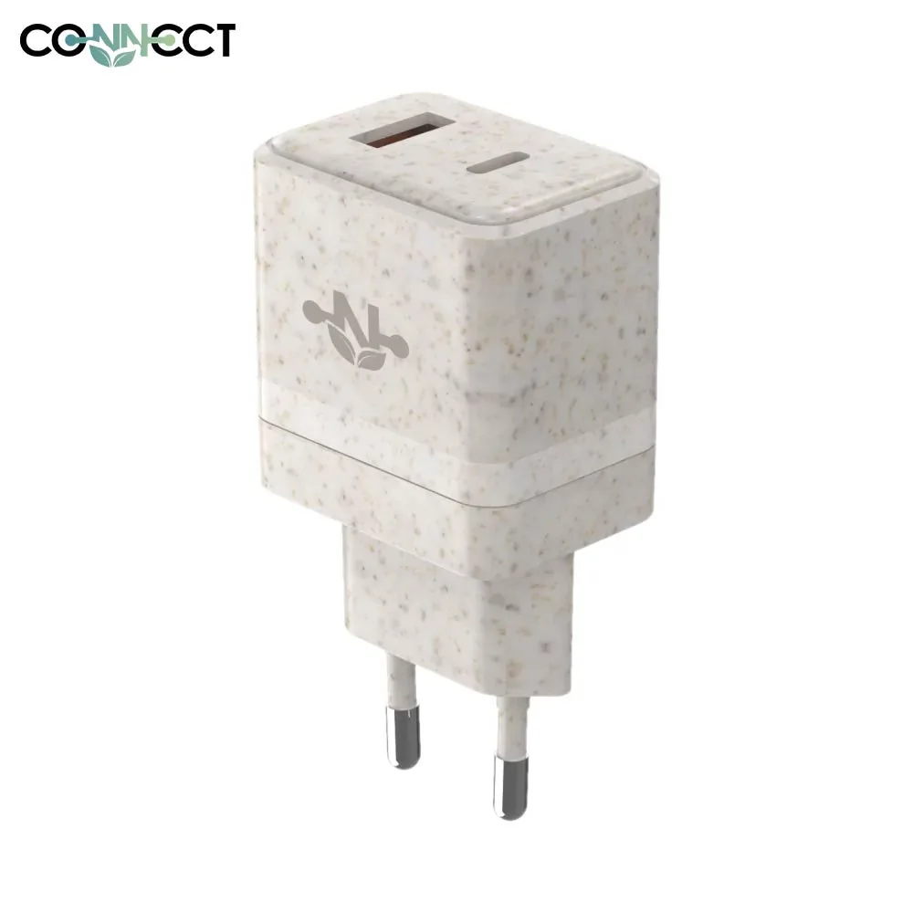 Chargeur Secteur Multi CONNECT Eco-Friendly (Type-C + USB) 33W Beige