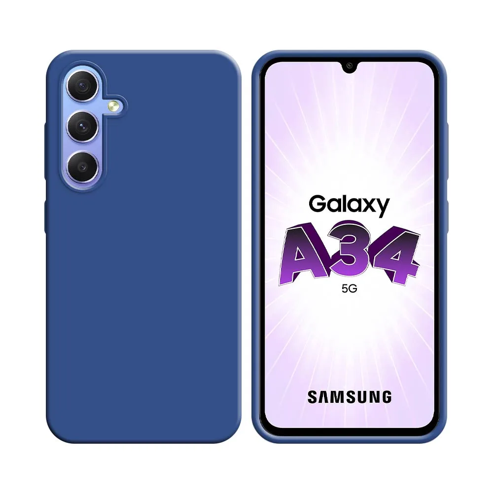 Coque Silicone Compatible pour Samsung Galaxy A34 5G A346 Bleu Marine