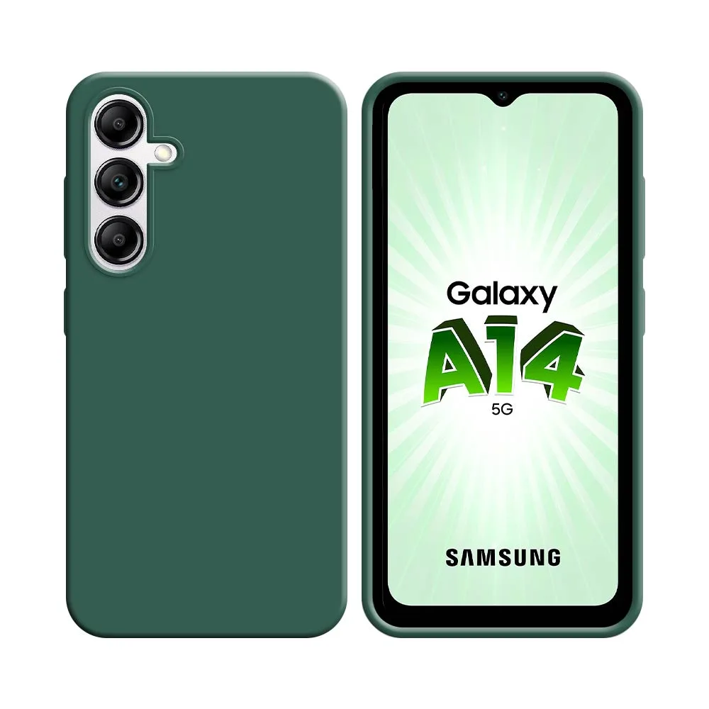 Coque Silicone Compatible pour Samsung Galaxy A14 5G A146P & A14 4G A145 Vert Foncé