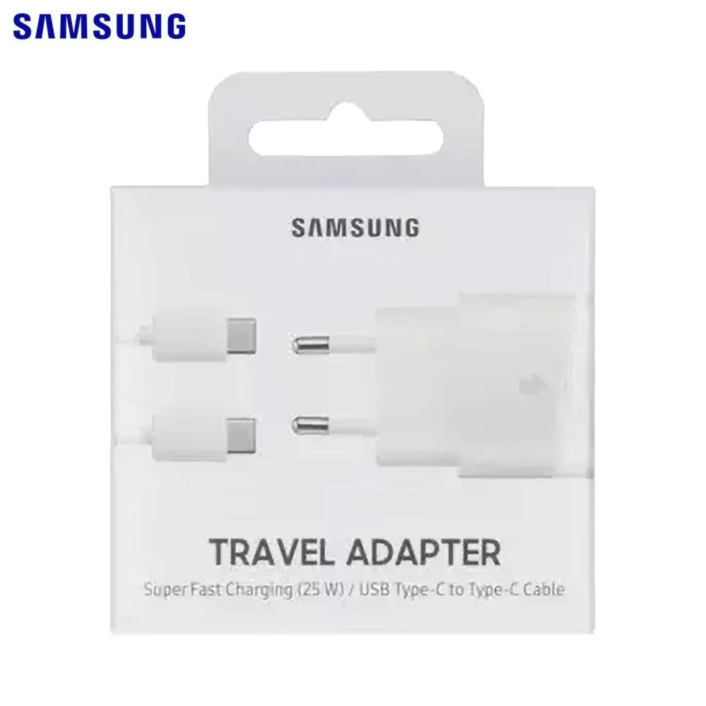 Chargeur Secteur USB-C Samsung PD 25W Fast Wall avec Câble Type-C vers Type-C Blanc — vue 3