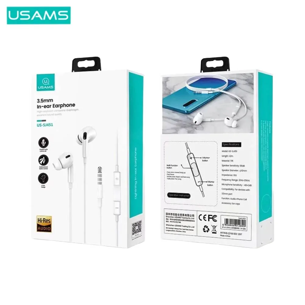 Écouteurs Filaires Jack 3.5mm Usams 3.5mm Blanc — vue 2