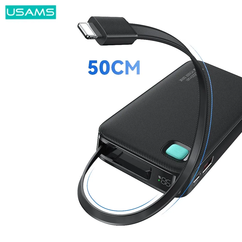 Batterie Externe Power Bank Usams CD224 Charge Rapide 20W (avec Digital Display & Câble Type-C Rétractable) 10000mAh Noir — vue 2