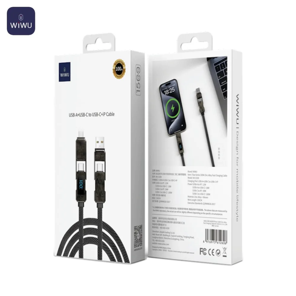 Câble Data Multi Wiwu Wi-C039 (USB + Type-C vers Type-C + Lightning) 15cm — vue 3