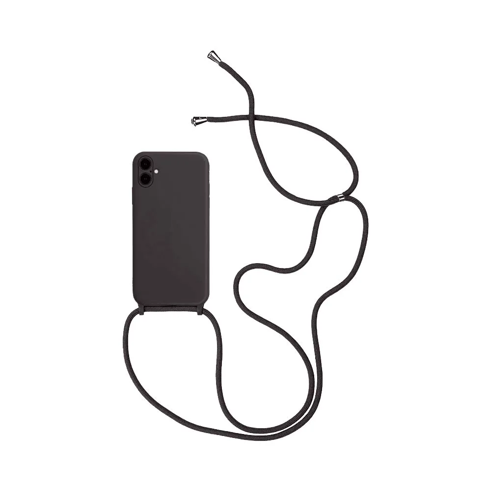 Coque Silicone avec Cordon Apple iPhone 16 Noir
