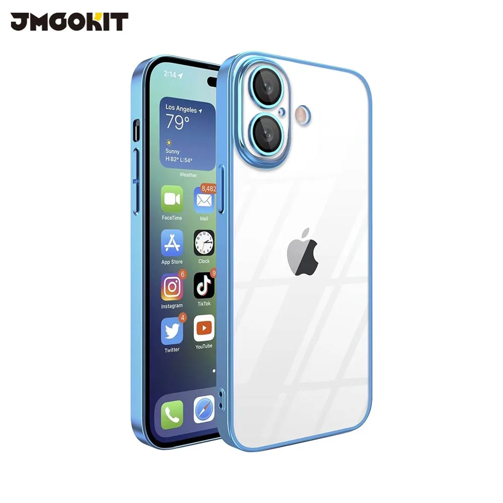 Coque Crystal Glass JMGOKIT Apple iPhone 16 Bleu