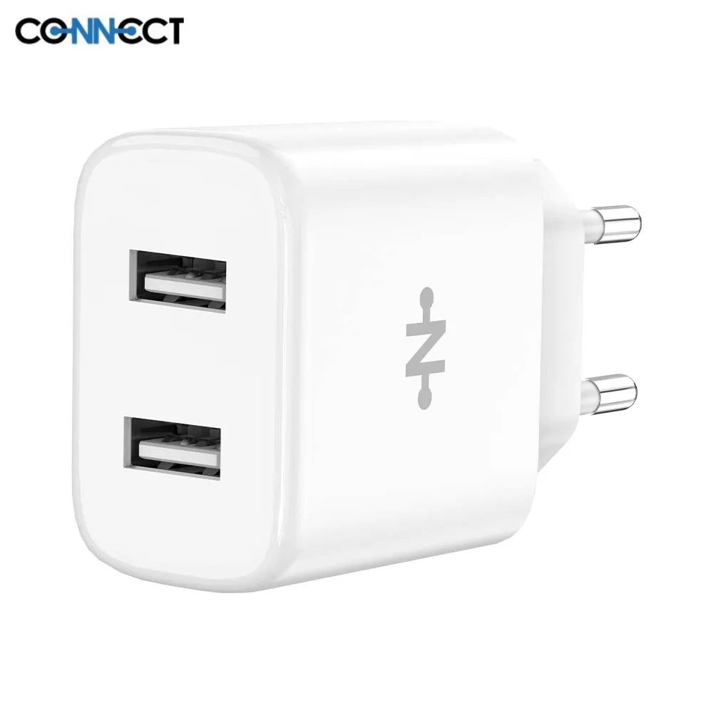Pack Chargeur Secteur USB CONNECT (x2 USB) .5W 10.5W Bulk x10 Blanc — vue 3