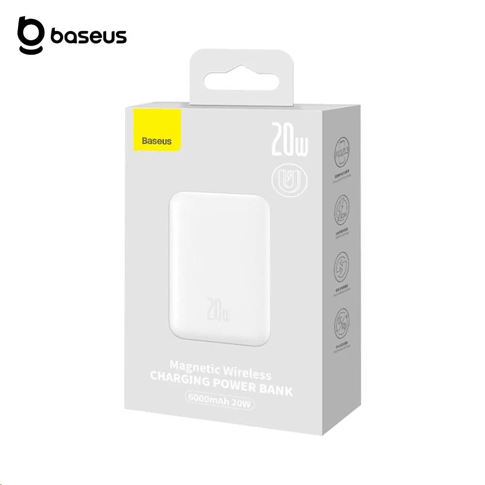 Batterie Externe Power Bank Sans Fil Magnétique Baseus PPCXW06 6000mAh 20W (avec Câble Type-C vers Type-C) PPCX020002 Blanc — vue 4