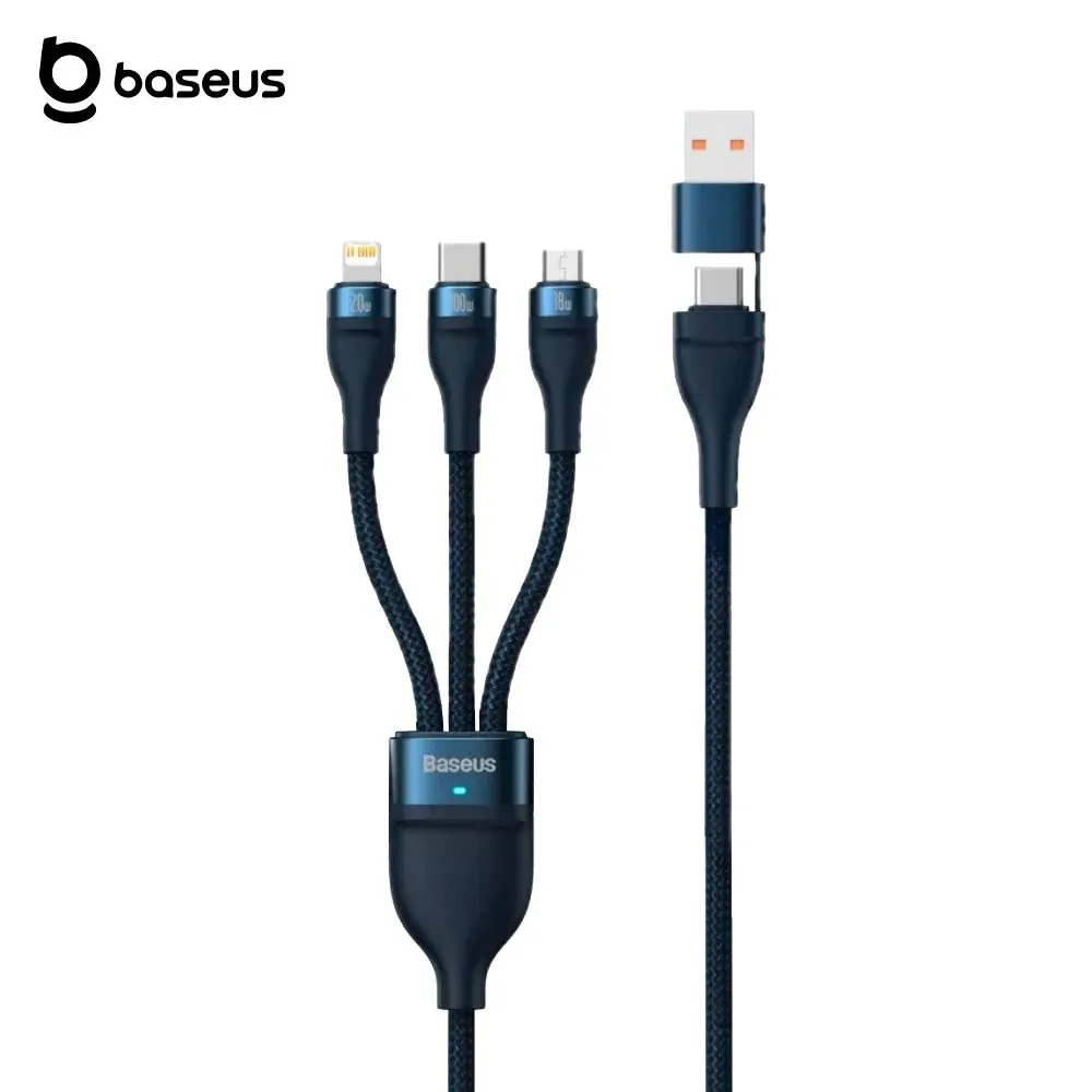 Câble Data Multi Baseus Flash Series II USB + Type-C vers Type-C + MicroUSB + Lightning 100W (1.2m) CASS030103 Bleu