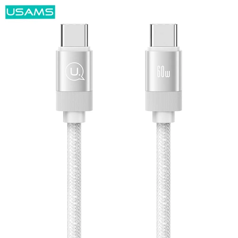 Câble Data USB-C vers USB-C Usams Rui Series 60W Nylon Tressé Magnétique Enroulable (1m) Argent