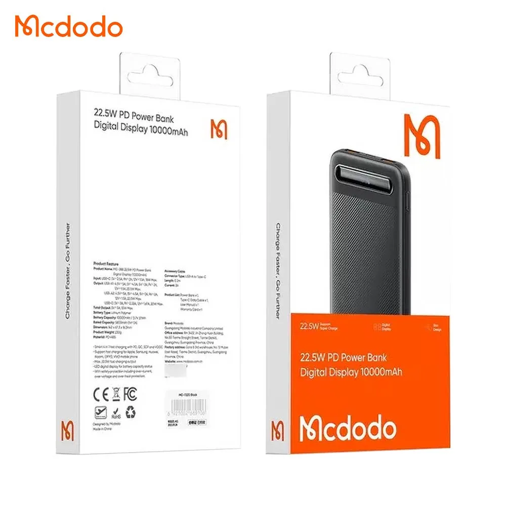 Batterie Externe Power Bank Mcdodo 22.5W 10000mAh (avec Écran Digital) Noir — vue 3