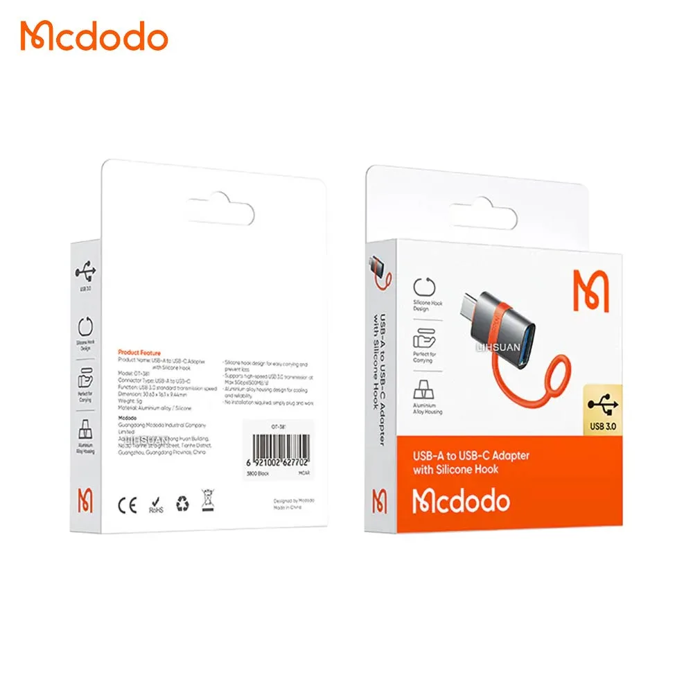 Adaptateur OTG USB Femelle vers USB-C Mâle Mcdodo Noir — vue 3