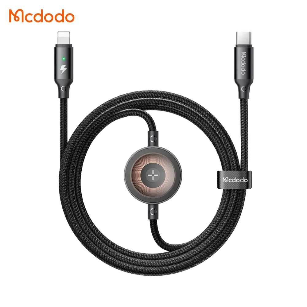 Câble de Charge Montre Connectée Mcdodo Type-C vers Type-C 60W + Pad de Charge à Induction Apple Watch (1.5m) Noir