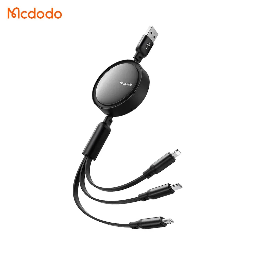 Câble Data Multi Mcdodo 3 en 1 (USB vers Lightning + Micro + Type-C) 1.2m Noir