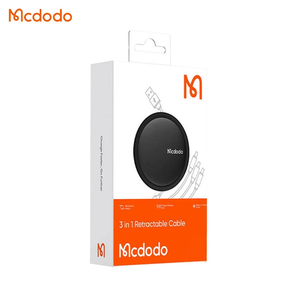 Câble Data Multi Mcdodo 3 en 1 (USB vers Lightning + Micro + Type-C) 1.2m Noir