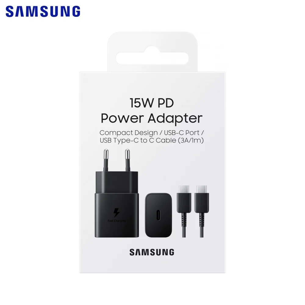 Chargeur Secteur USB-C Samsung 15W 2A avec Câble Type-C vers Type-C (1m) Noir — vue 3