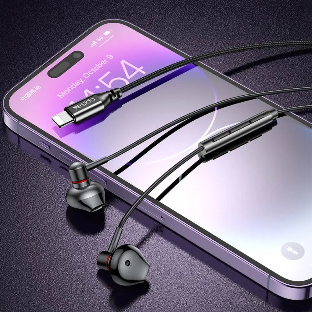 Écouteurs Filaires Lightning Yesido YH48 (sans Bluetooth) Noir — vue 2