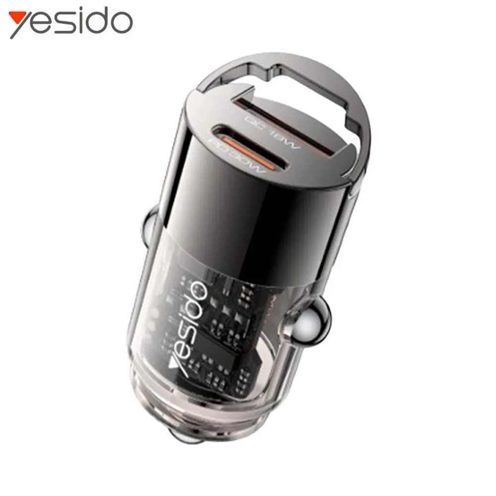 Chargeur Allume-Cigare Yesido Y68 SUPER FAST (Type-C PD30W + USB-A QC18W) Noir
