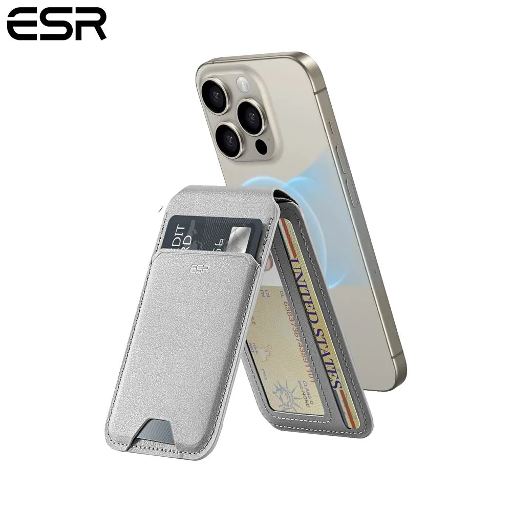 Porte-Cartes MagSafe ESR Vegan Leather Wallet Stand (HaloLock) Gris
