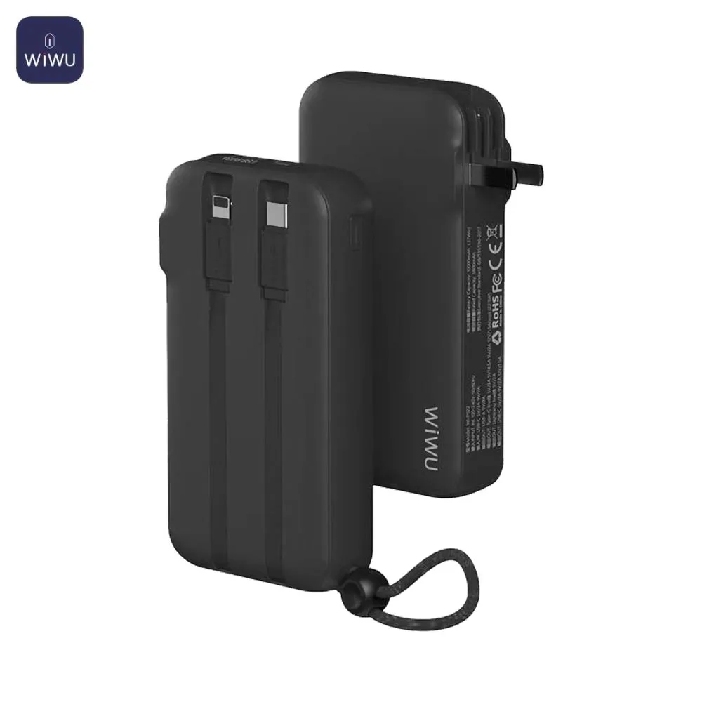Batterie Externe Power Bank Wiwu 10000mAh 3 en 1 (US + UK + EU) 22.5W Noir