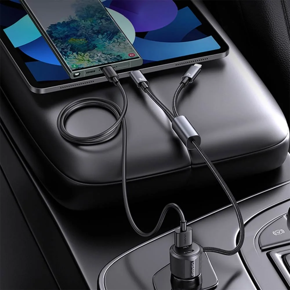 Chargeur Allume-Cigare Usams CC287 66W 2 en 1 Noir — vue 2