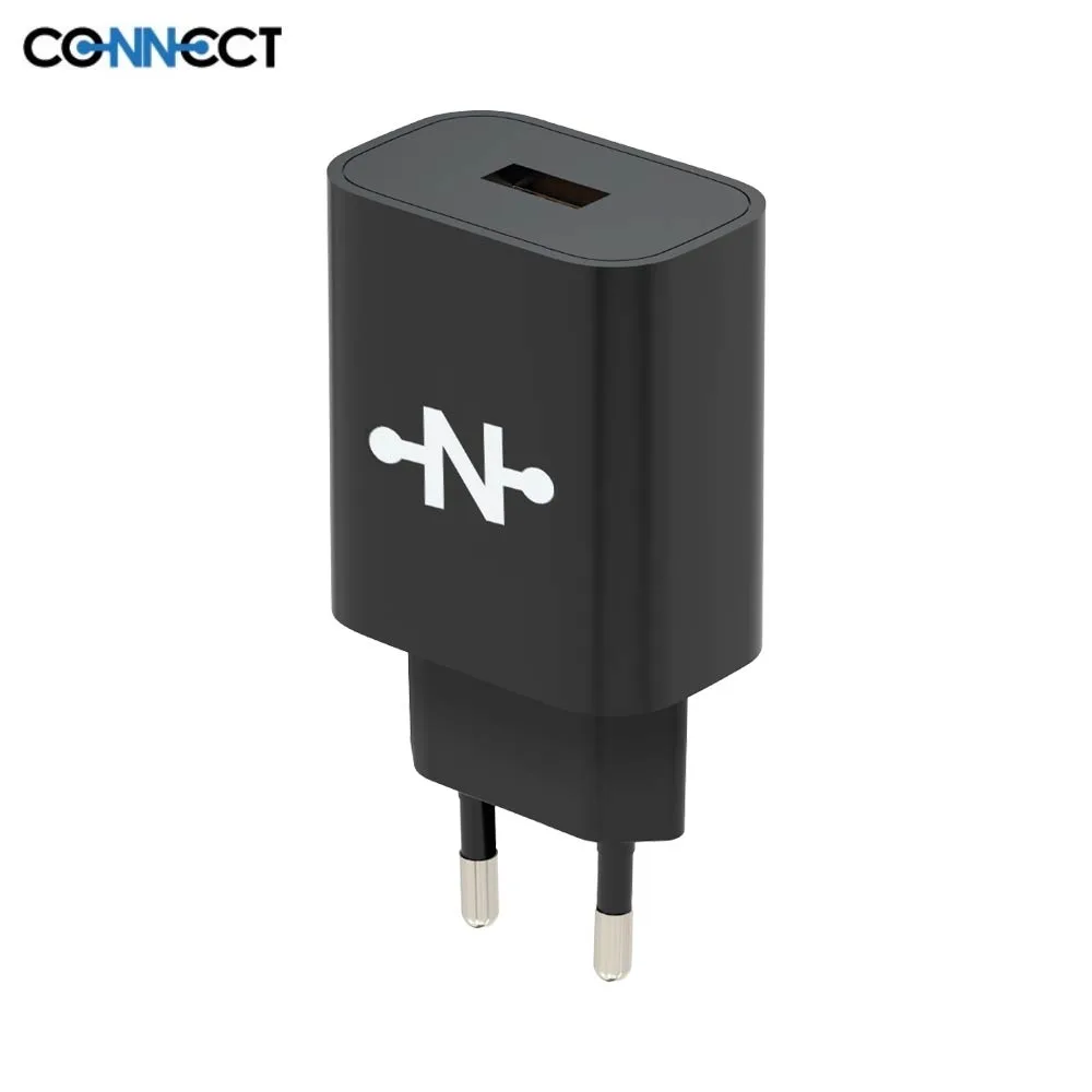 Chargeur Secteur USB CONNECT Charge Rapide 18W QC3.0 Noir