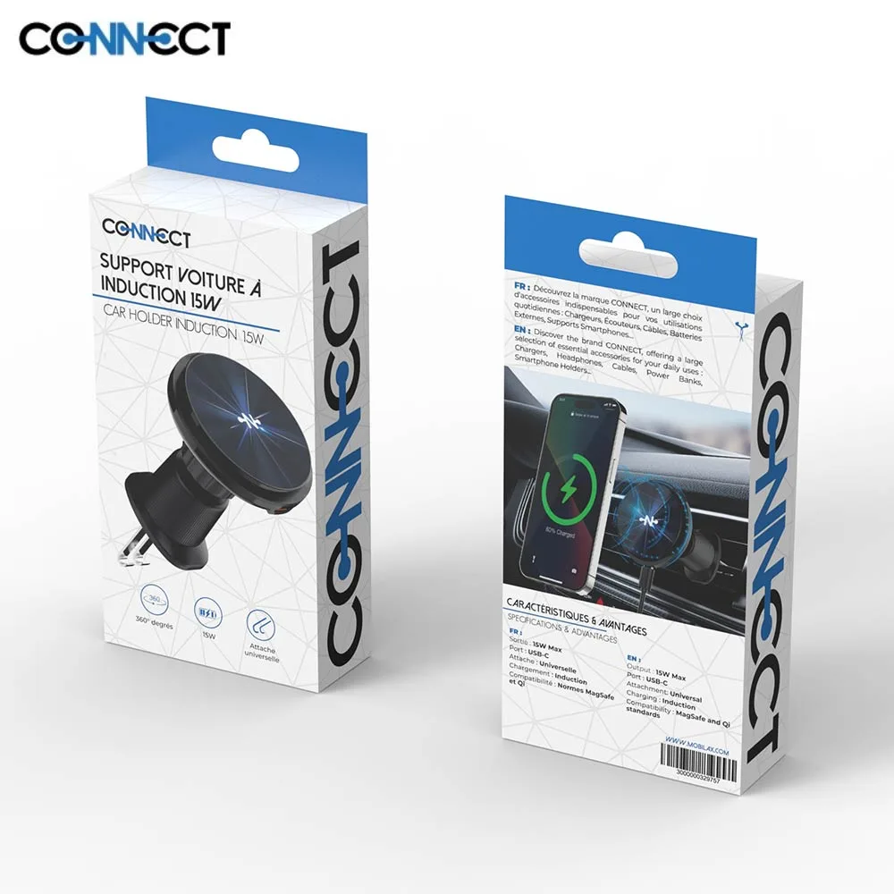 Support Smartphone Chargeur à Induction pour Voiture CONNECT 15W Noir — vue 3
