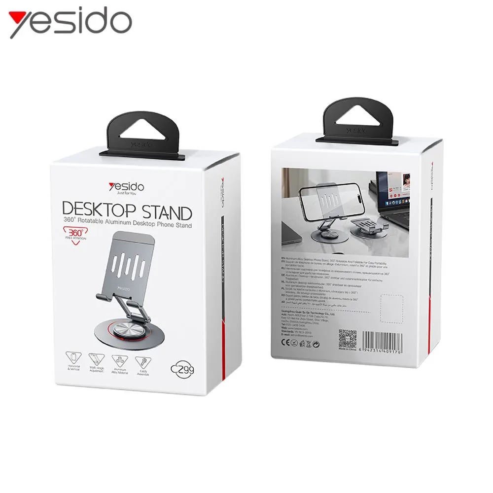Support pour Smartphone Yesido C299 Rotatif Gris — vue 3