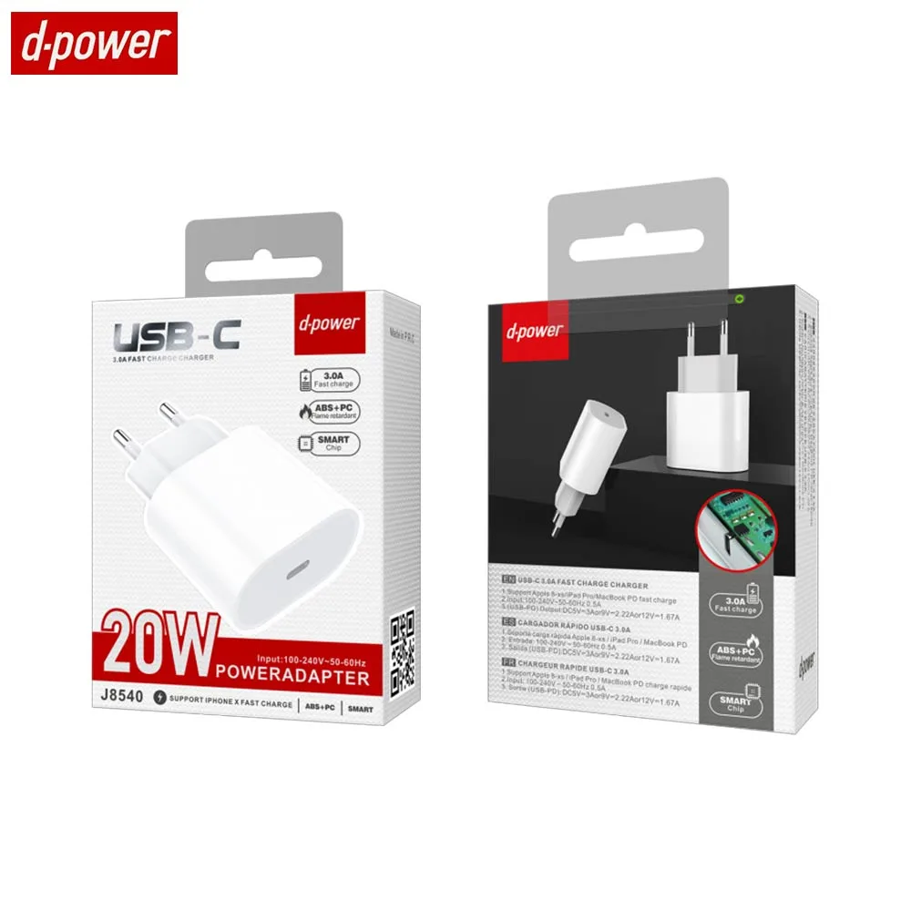 Chargeur Secteur USB-C d-power J8540 20W Blanc