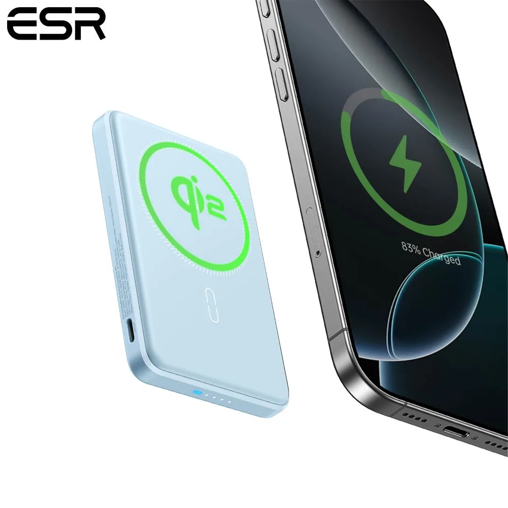 Batterie Externe Power Bank sans Fil Magnétique ESR Qi2 MagSlim 5000mAh Noir — vue 3