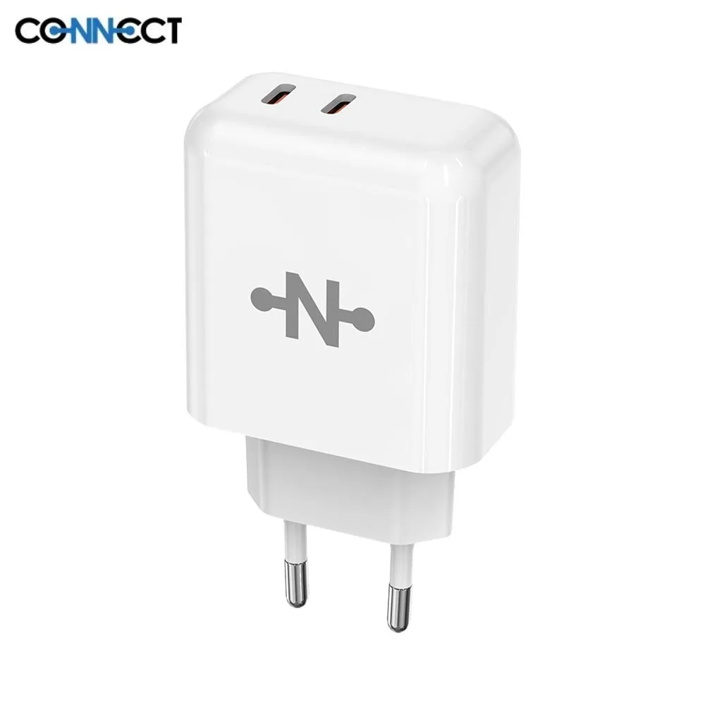 Chargeur Secteur GaN CONNECT (2x Type-C) 45W Blanc