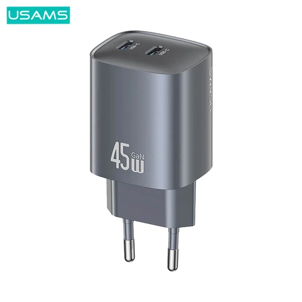 Chargeur Secteur GaN Usams T66 45W (2x Type-C) Noir